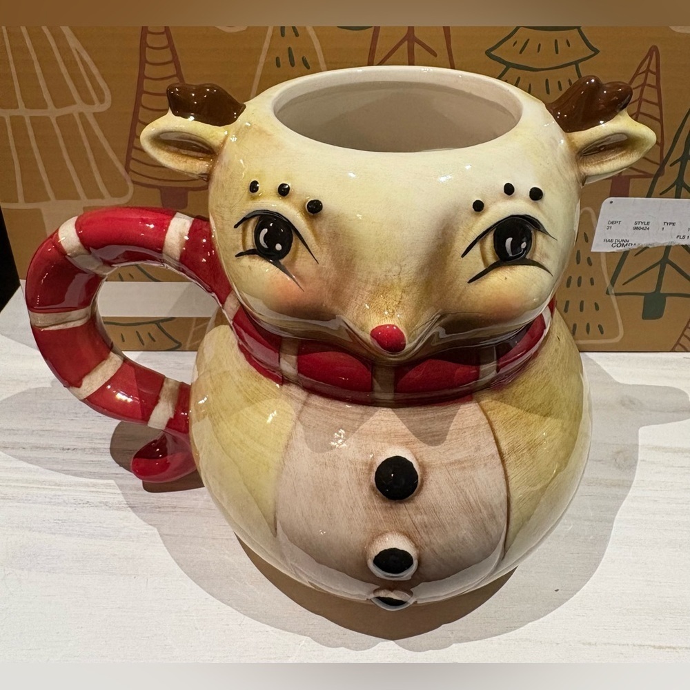 Joanna Parker Festive Reindeer Mug with Candy Cane Handle